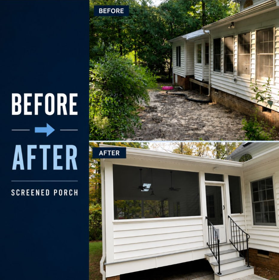 before and after screen porch addition